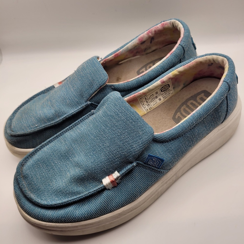 Hey Dude Misty Rise Tropical Blue Canvas Slip On Loafers Women Size 8 40126-4NJ